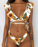 Hot Sale Off The Shoulder Print Ruffled Bikini