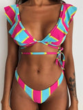 Hot Sale Off The Shoulder Print Ruffled Bikini