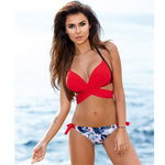 Sporlike Push Up Bikini 2019 Cross Stripe Women Swimwear Swimsuit Halter Top Print Bathing Suits